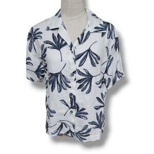 CLIO Linen Button Down Simple Floral Blouse